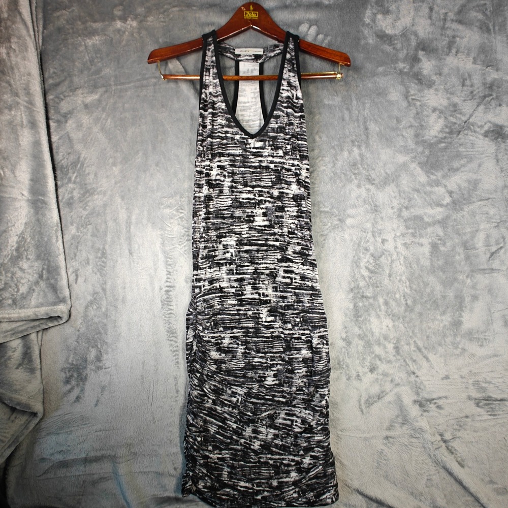 Athleta Dress Women Small Black White Space Dye Racerback Ruched 983216